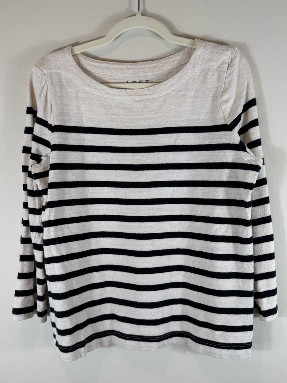LOFT Black and White Striped Long-Sleeve Top Size Large